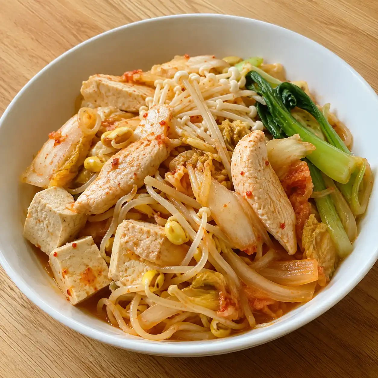 韓式泡菜雞柳黃豆芽拌麵
