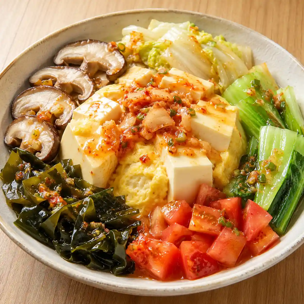泡菜辣醋蒸蛋豆腐菇溫沙拉