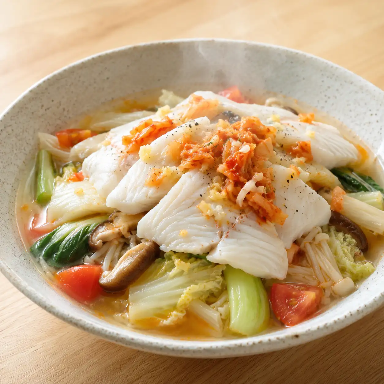泡菜辣醋鯛魚片白菜菇菇溫沙拉