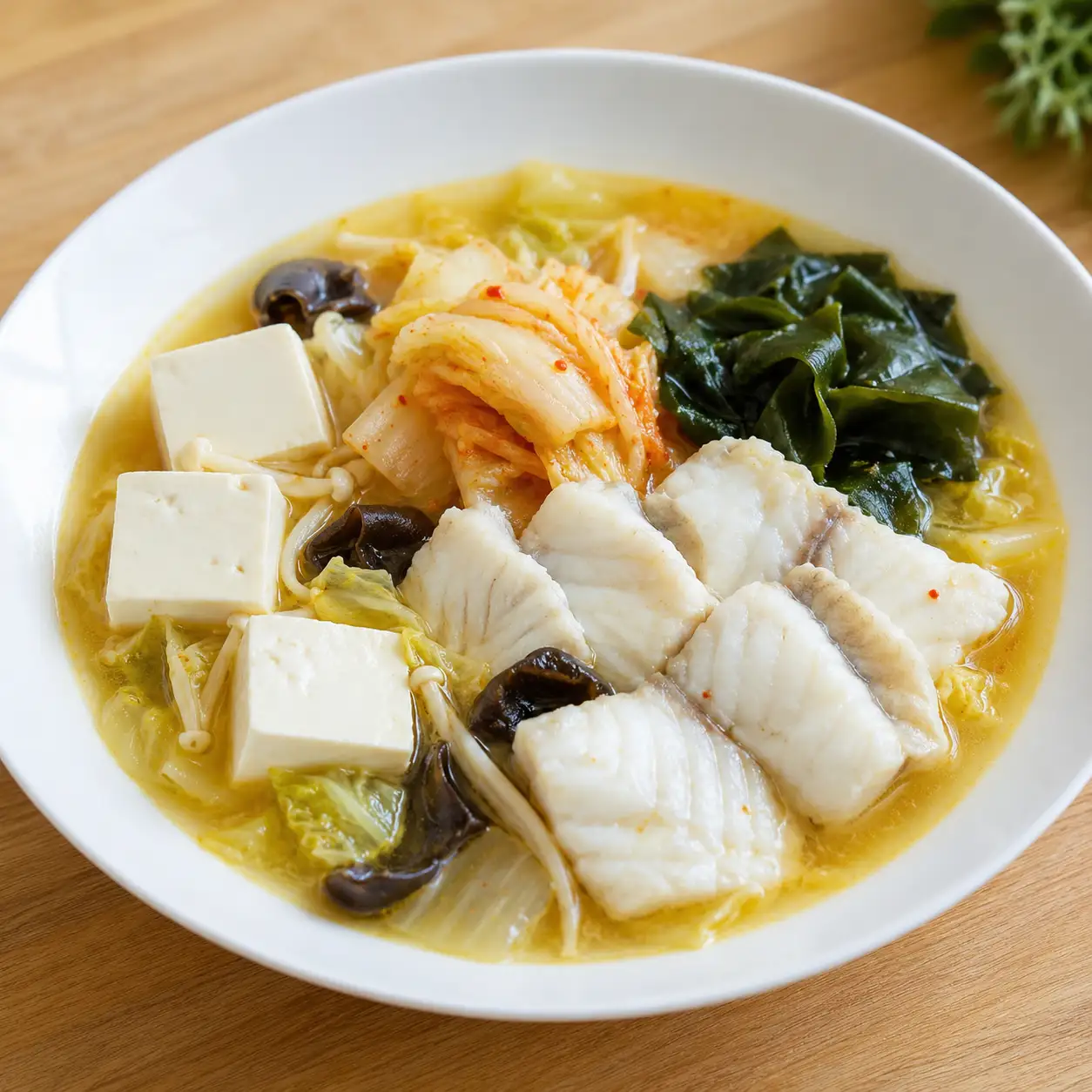 泡菜咖哩魚片海帶芽豆腐盤