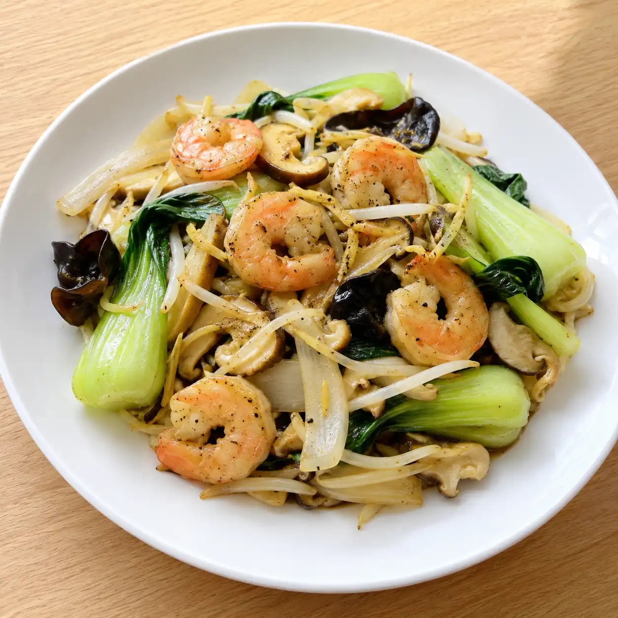 胡椒咖哩蝦仁豆芽青江菜