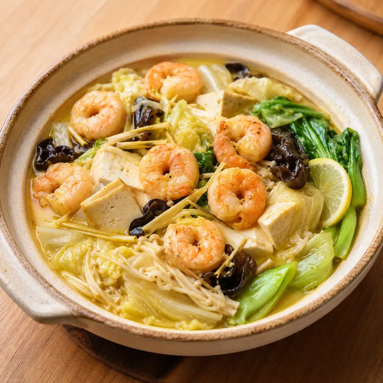 香茅咖哩蝦仁白菜豆腐煨