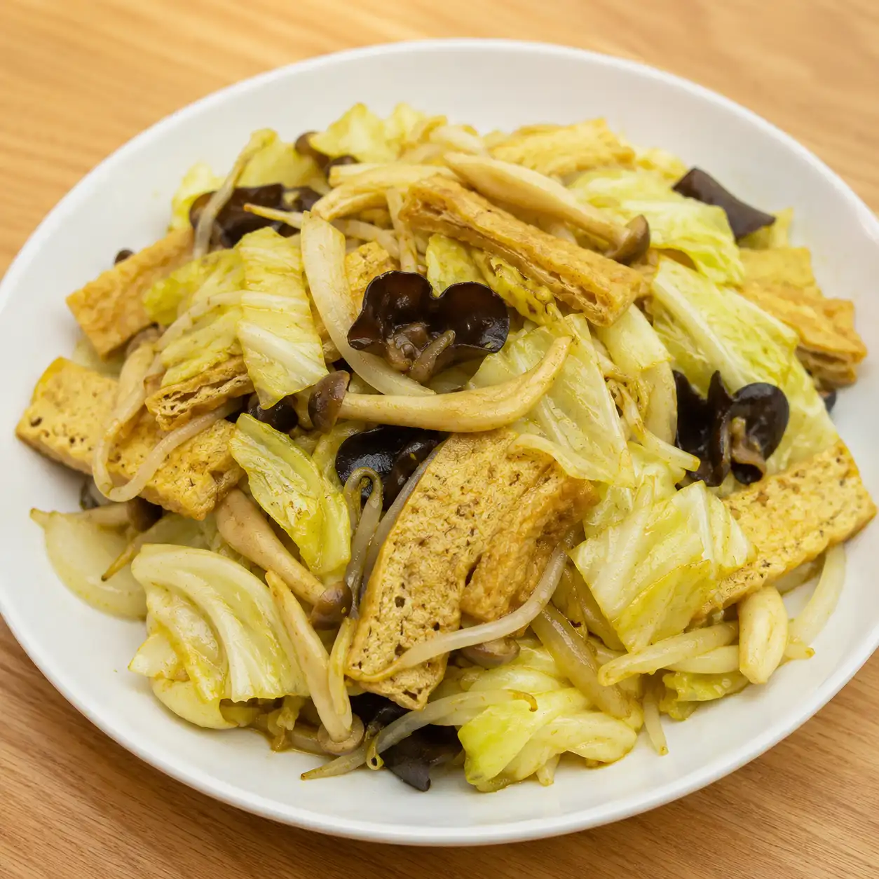 咖哩豆皮高麗菜蘑菇炒