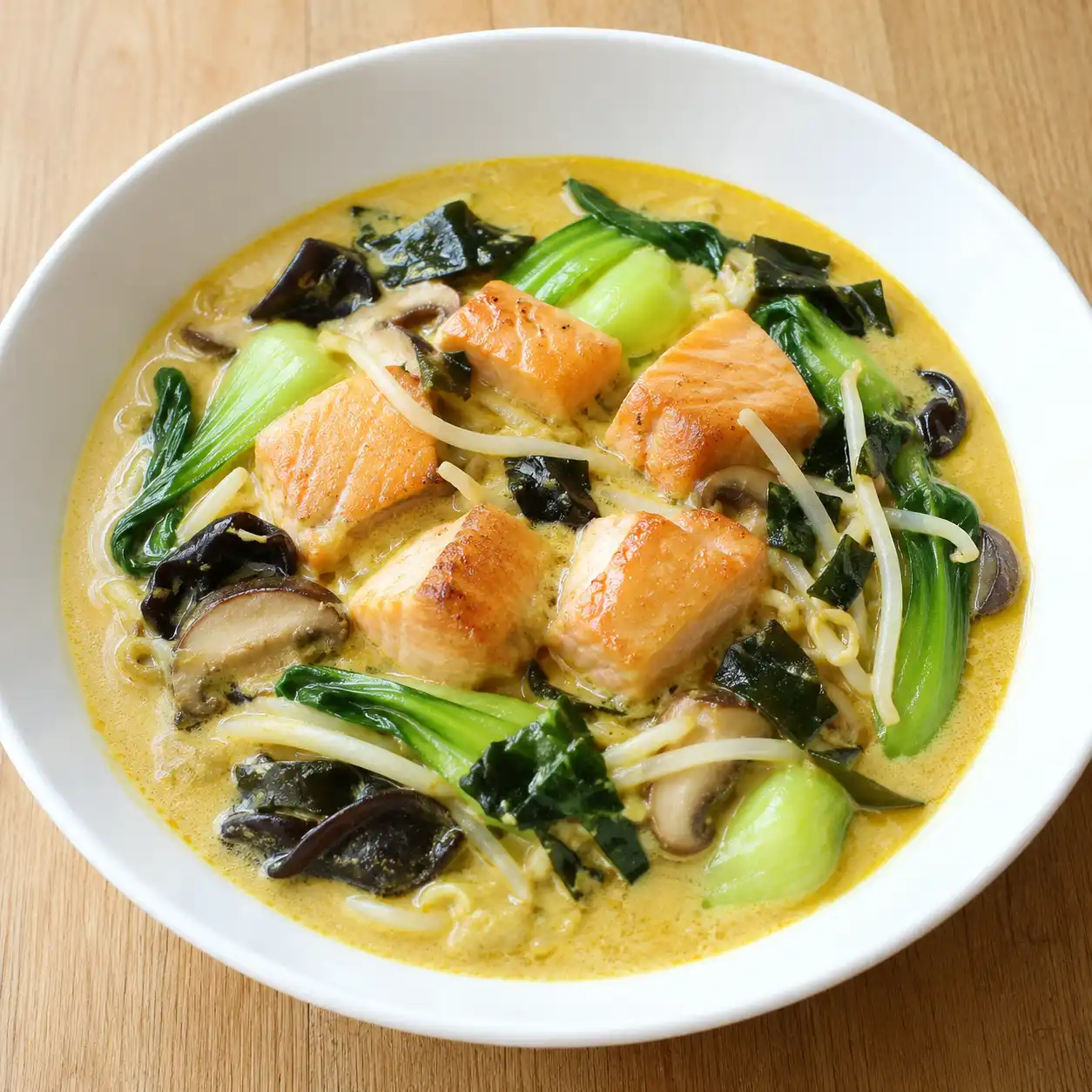 豆腐咖哩鮭魚青江菜