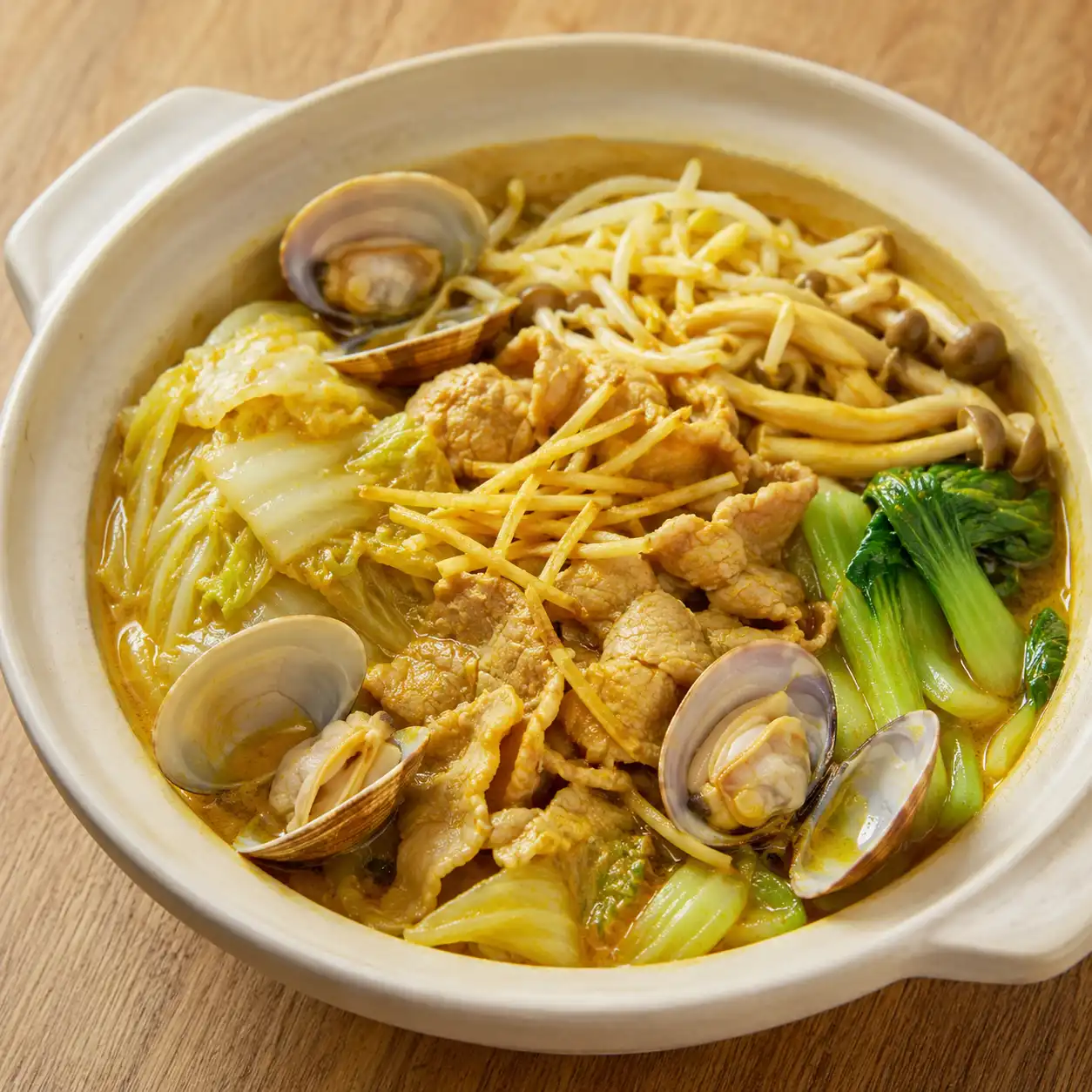 薑黃咖哩瘦肉蛤蜊白菜煨盤