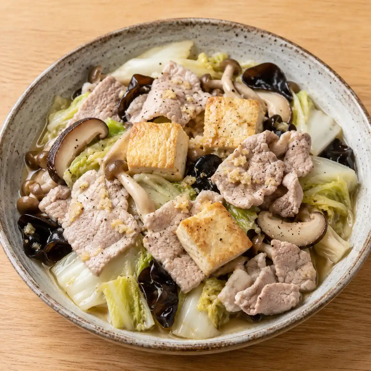 胡椒薑醋瘦肉豆腐菇菇盤