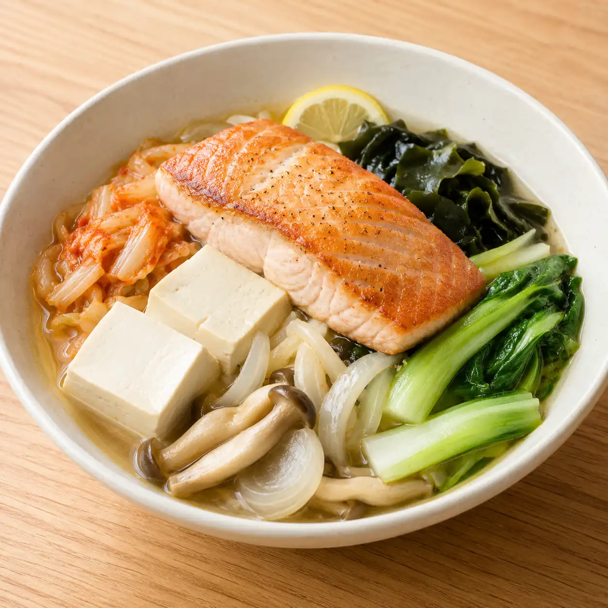 泡菜鮭魚海帶芽豆腐碗