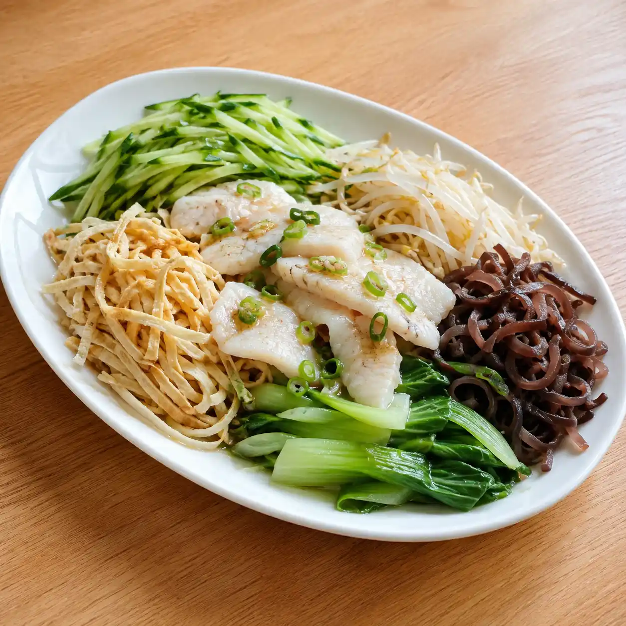 蔥油少量魚片豆皮冷拌