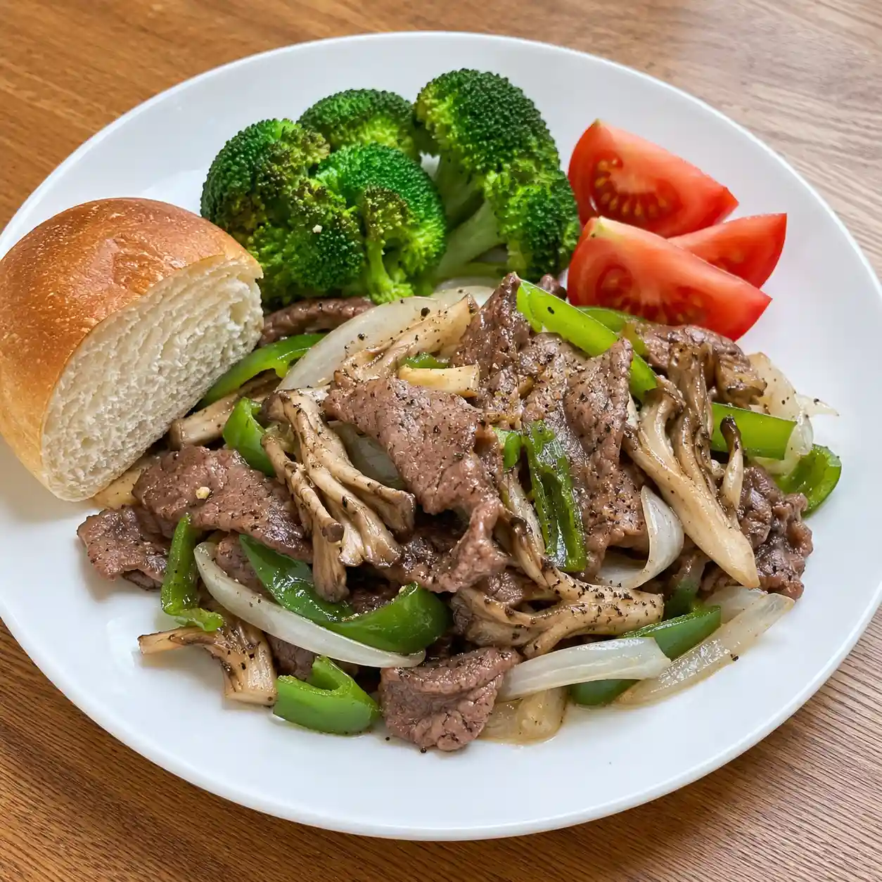 黑椒牛肉菇菜小餐包盤