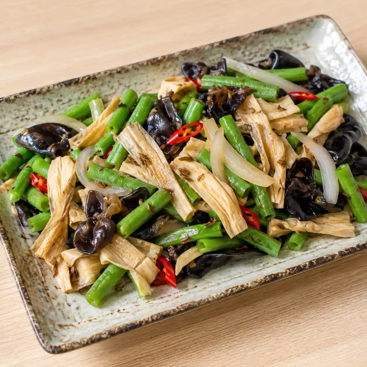 豆皮炒四季豆黑木耳