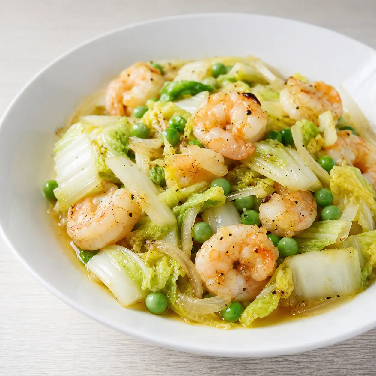 蝦仁炒大白菜豌豆