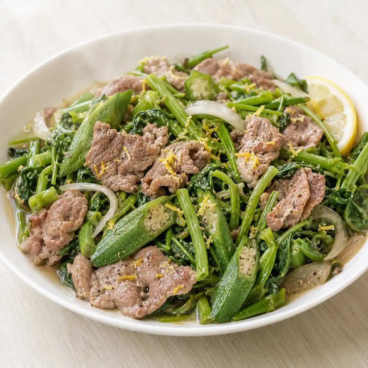 檸香牛肉片炒空心菜