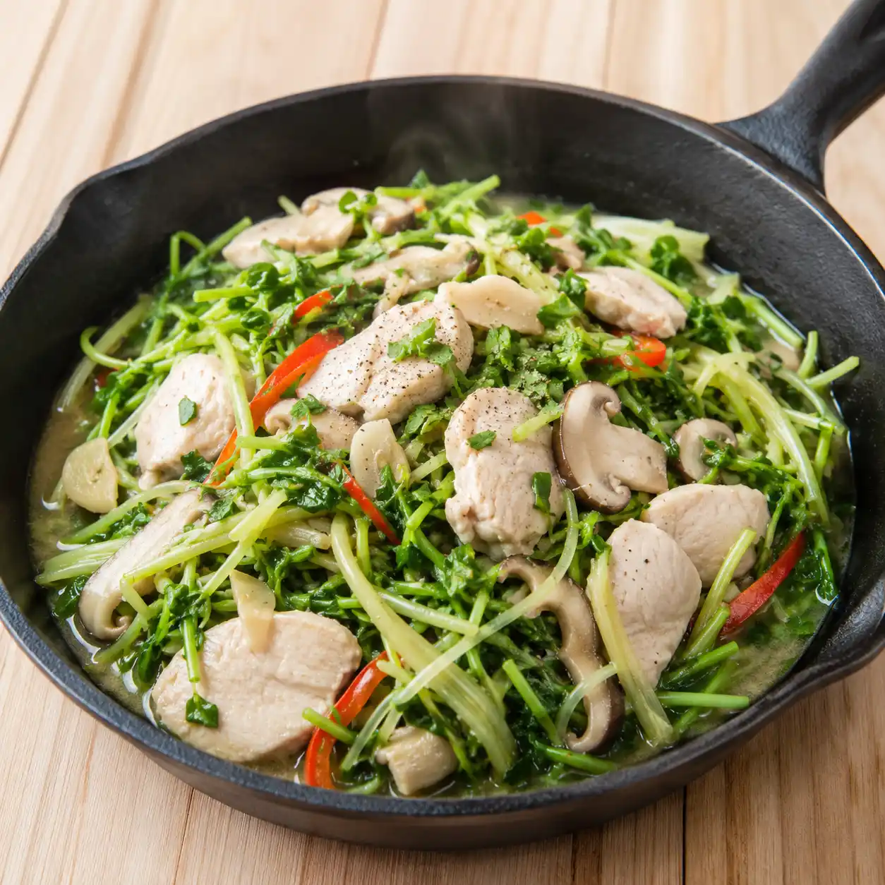 羅勒雞肉片炒豆苗