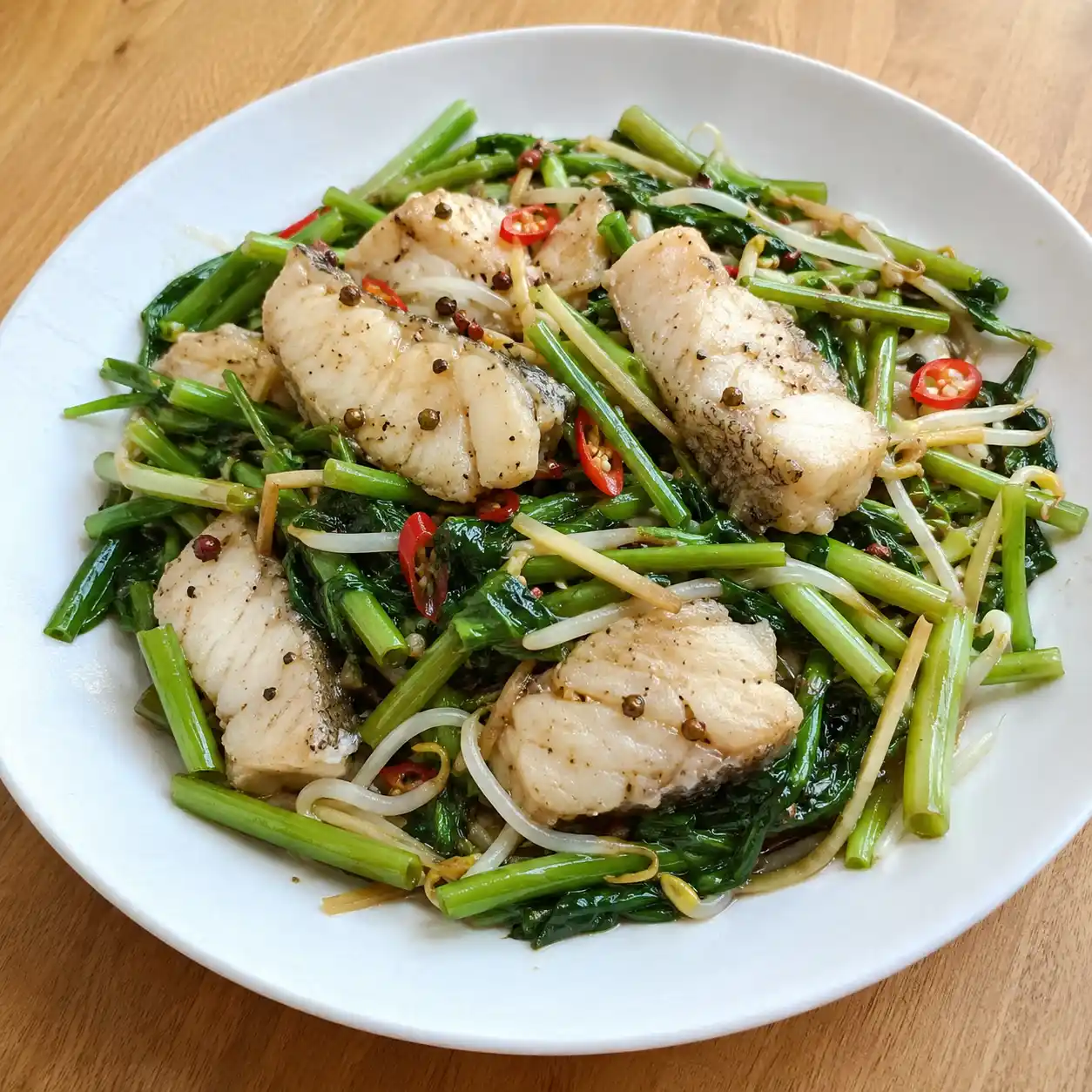 椒麻鱈魚炒空心菜