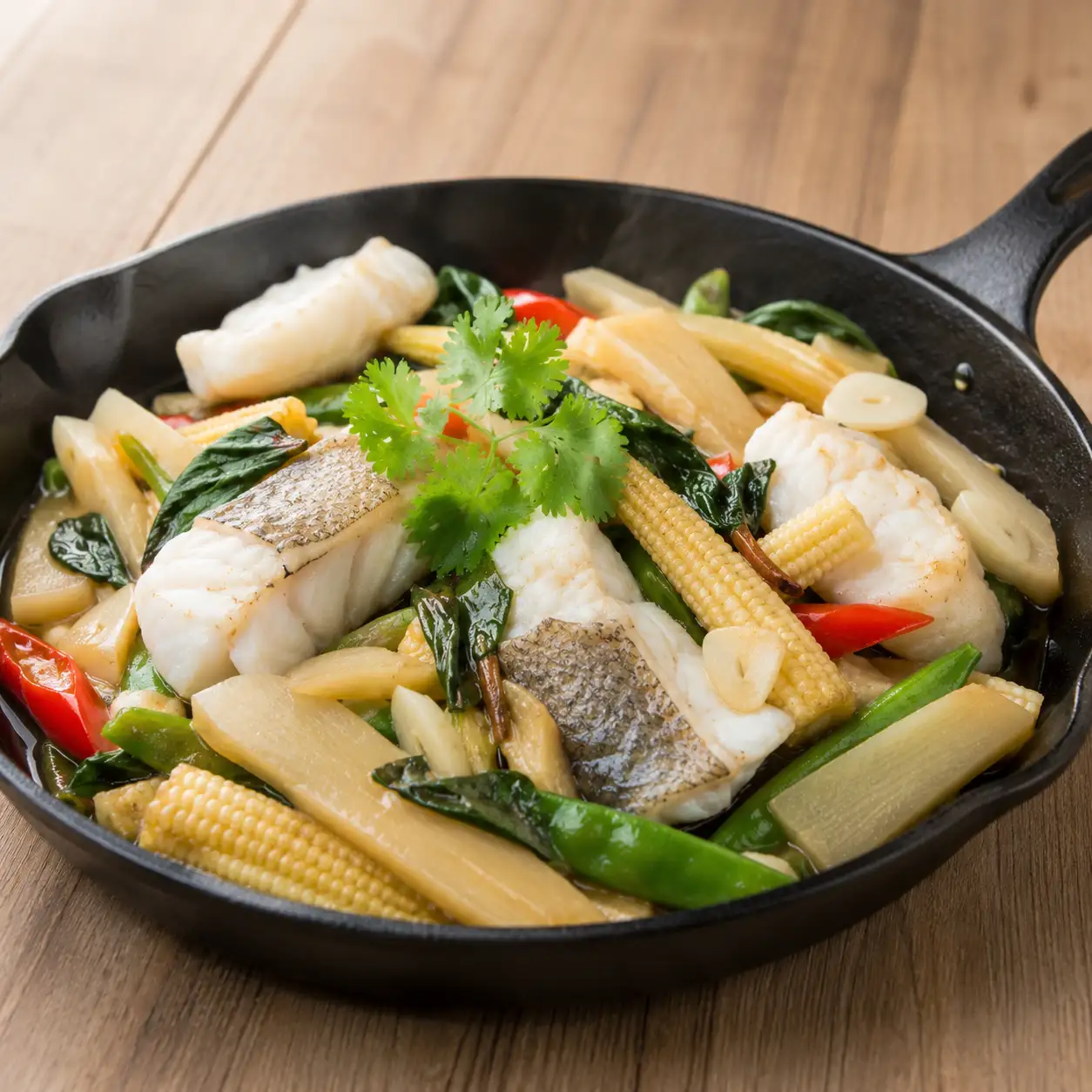羅勒鱈魚炒玉米筍