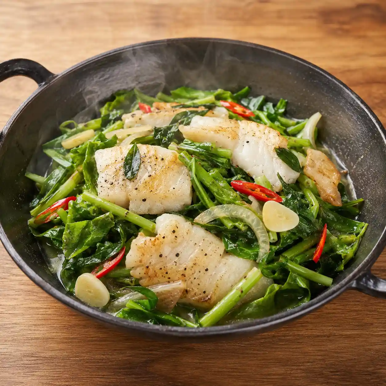羅勒鱈魚炒山蘇