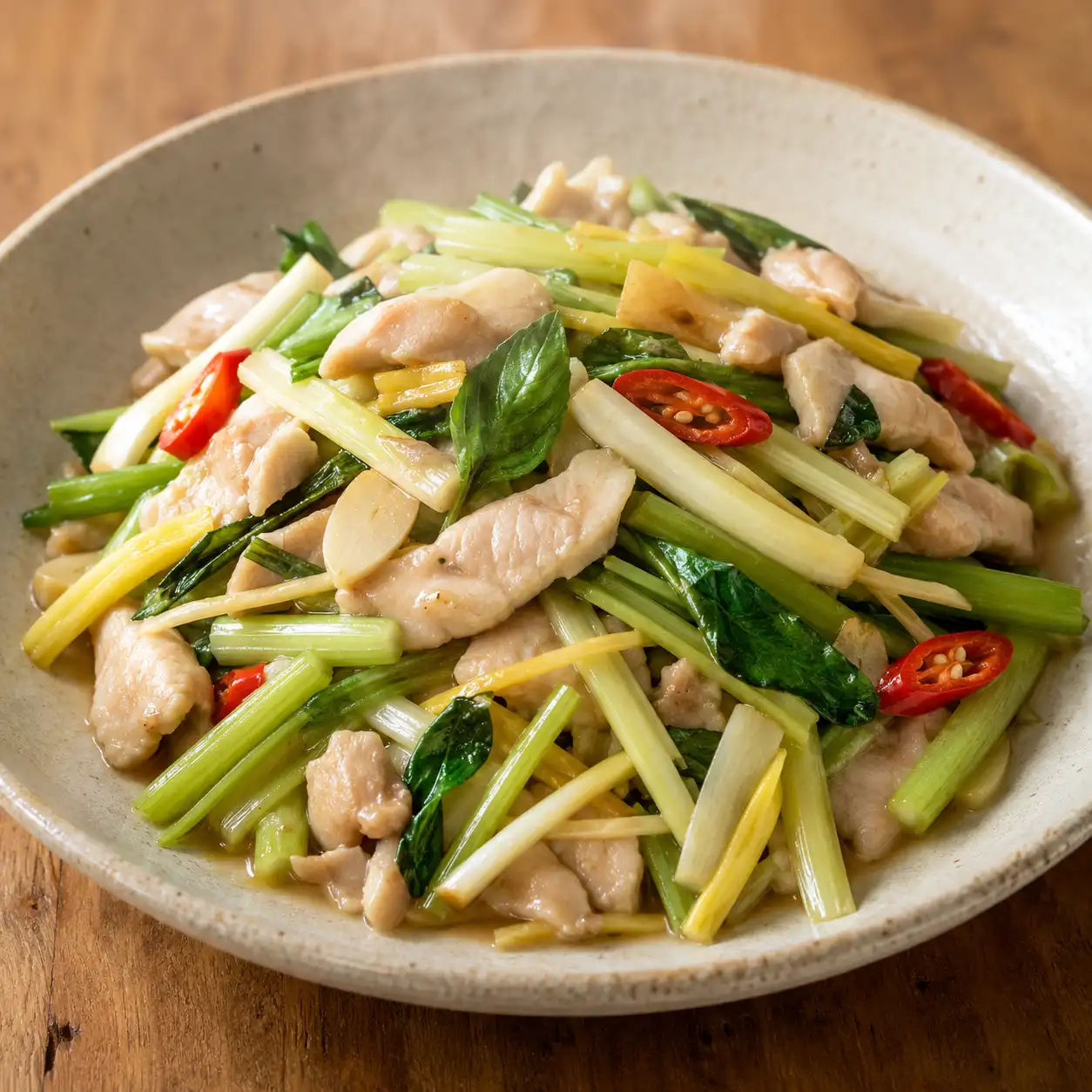 雞肉片炒芹菜韭黃