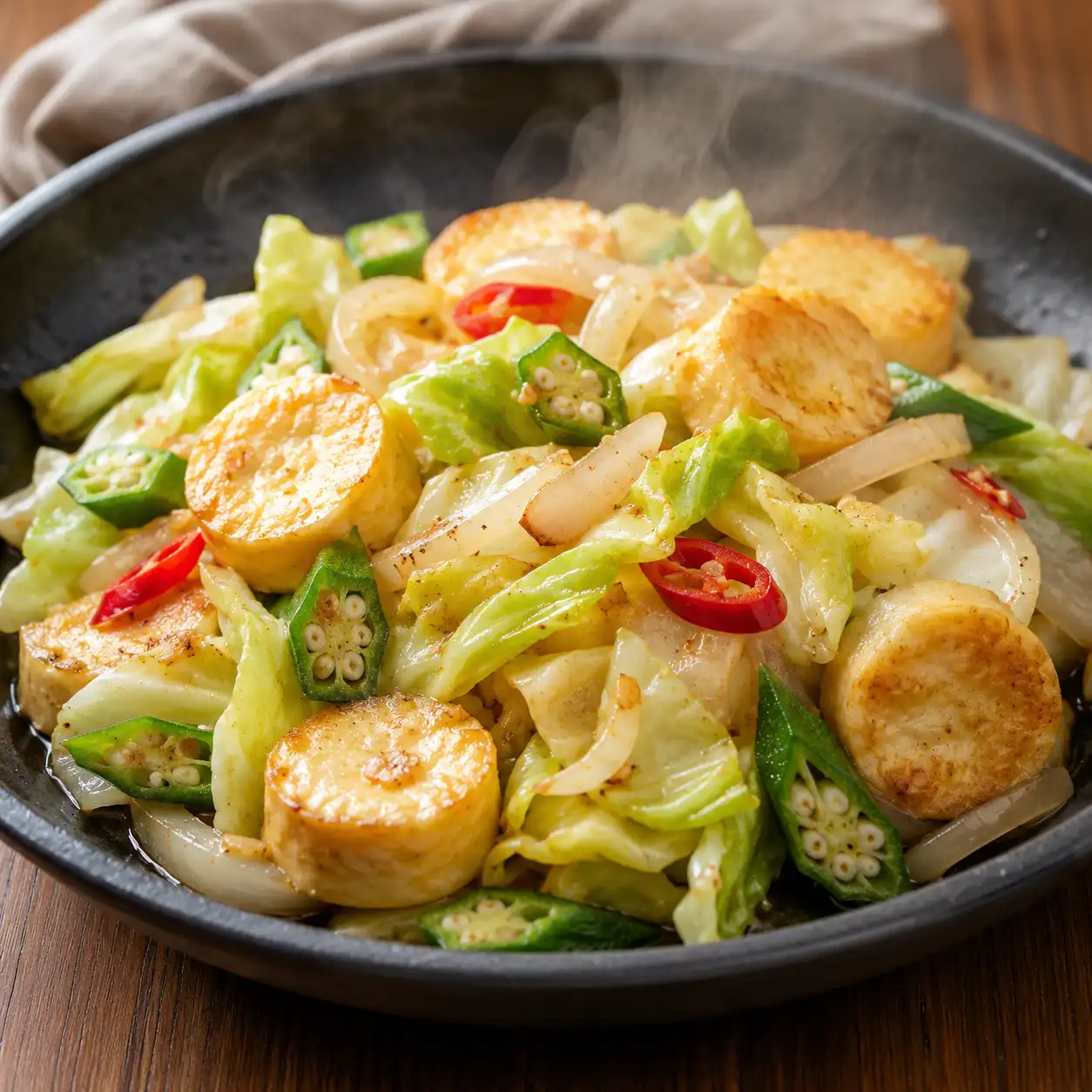 沙茶薄香蛋豆腐炒高麗菜