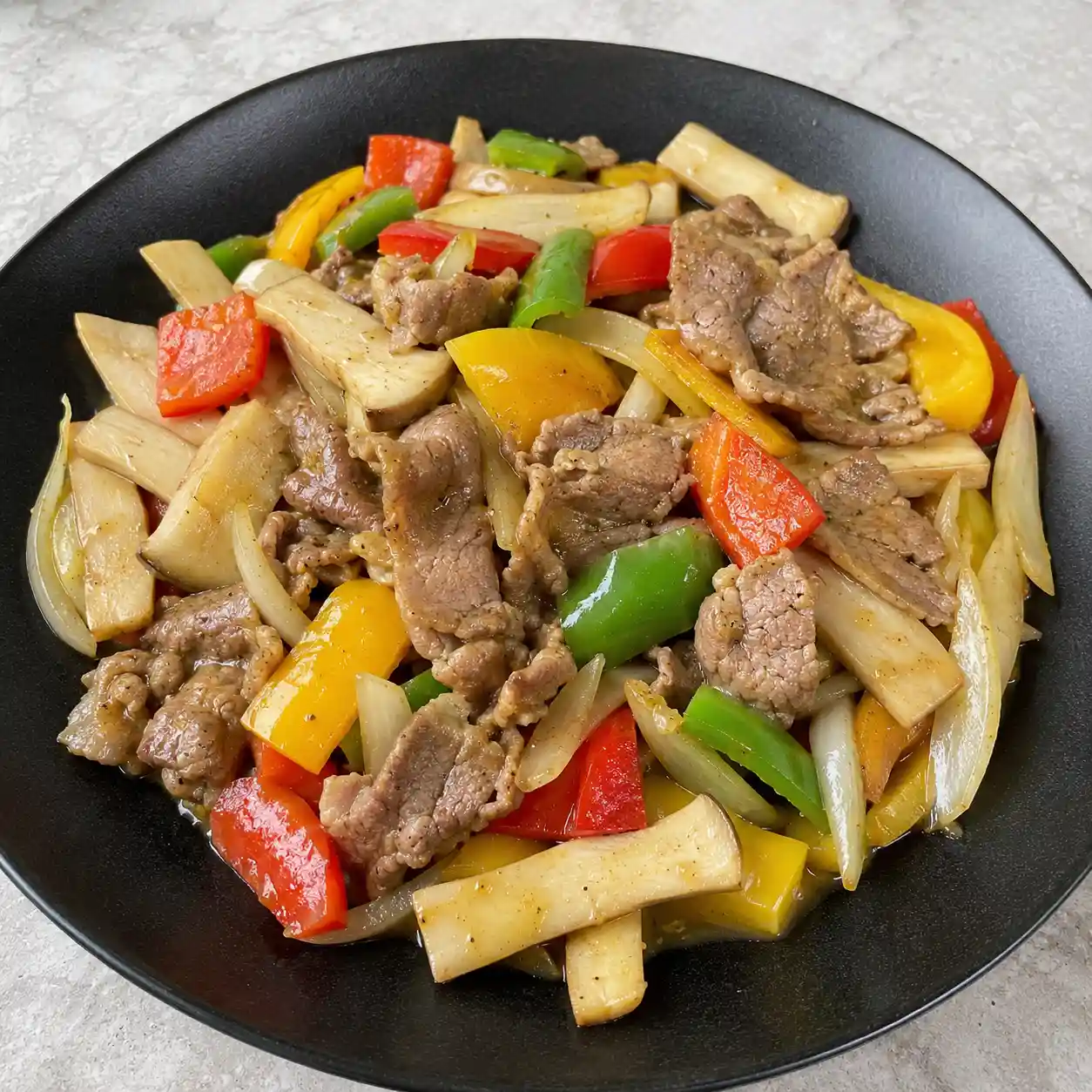 羊肉片炒彩椒杏鮑菇