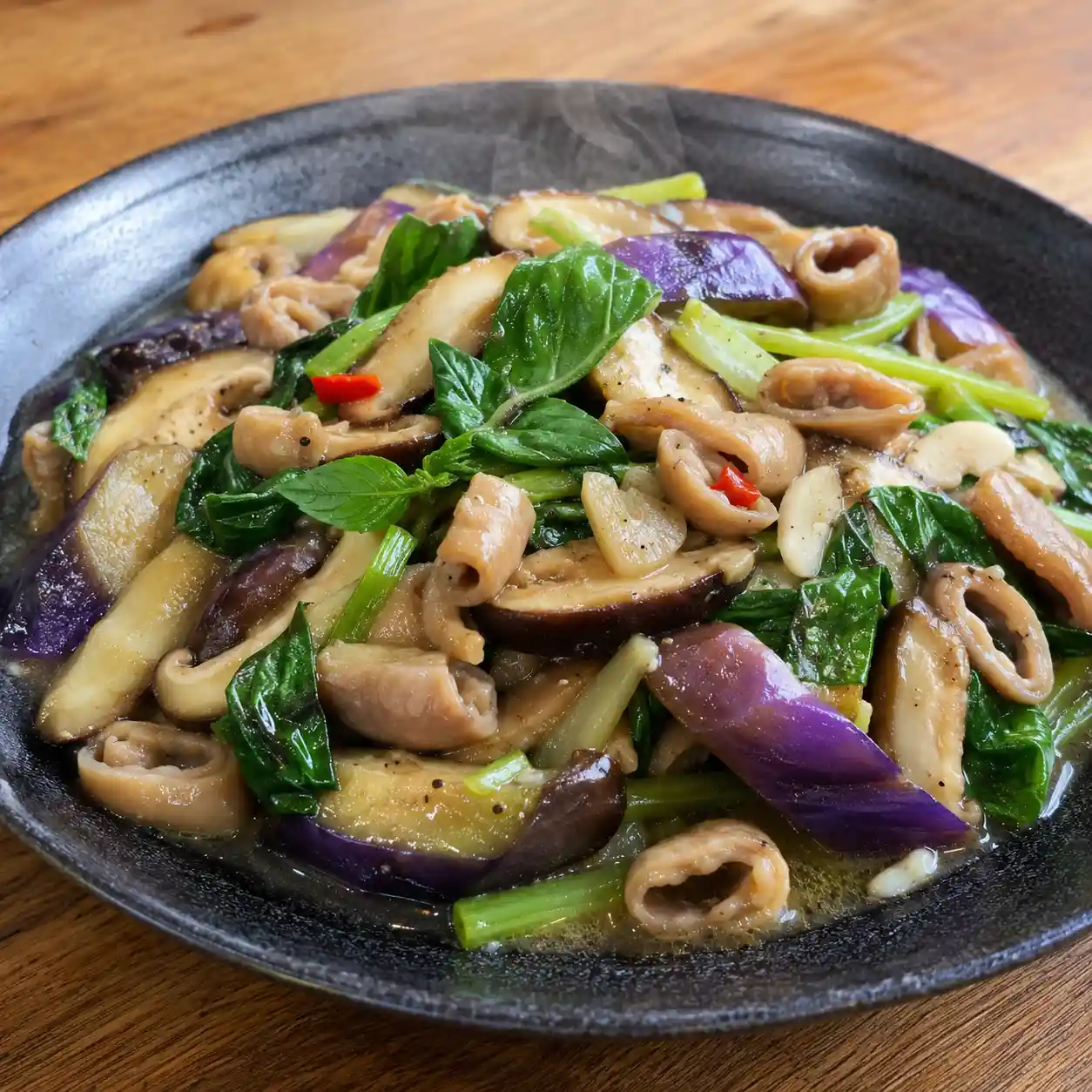 塔香少量肥腸炒蘑菇