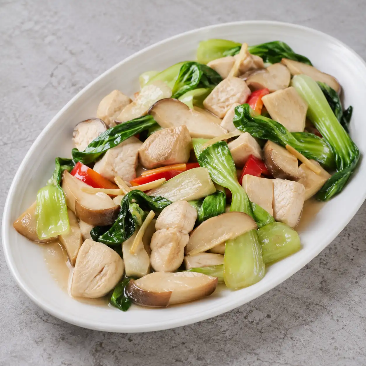 雞丁炒杏鮑菇青江菜