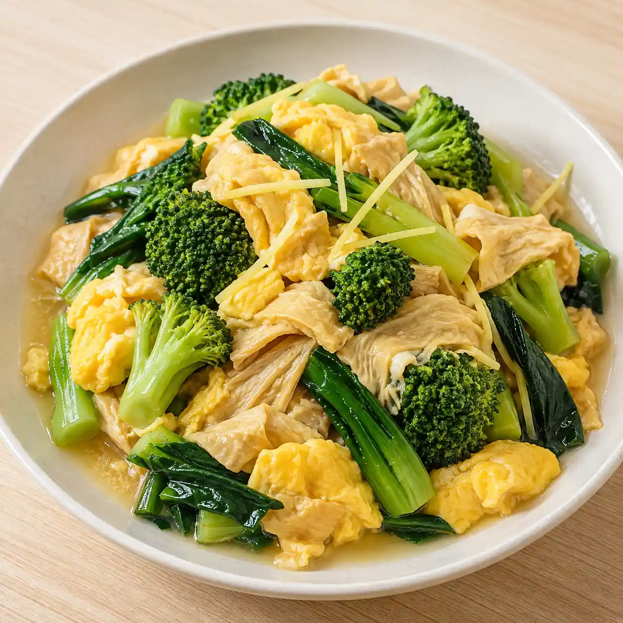 青花菜豆皮滑蛋