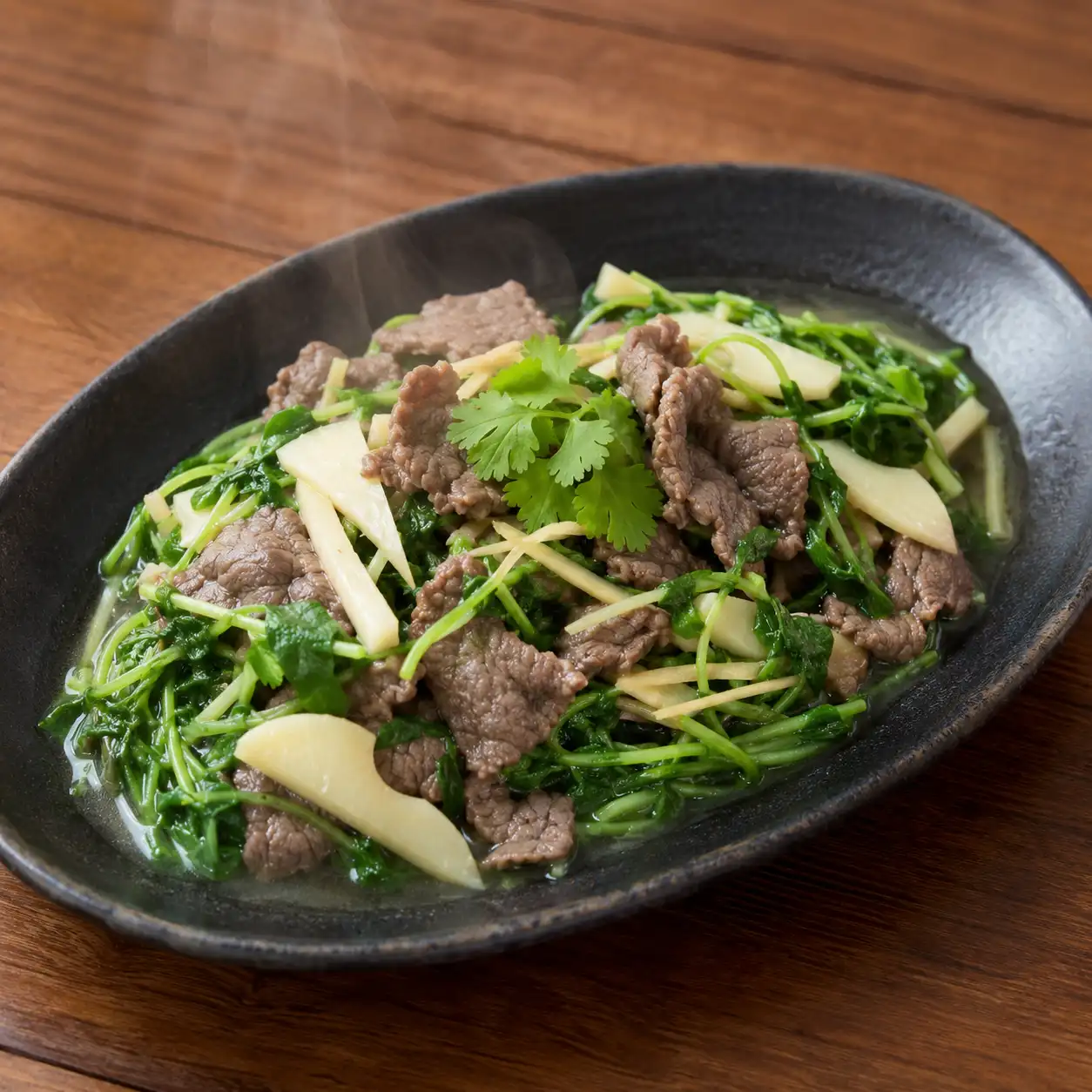 牛肉片豆苗滑炒