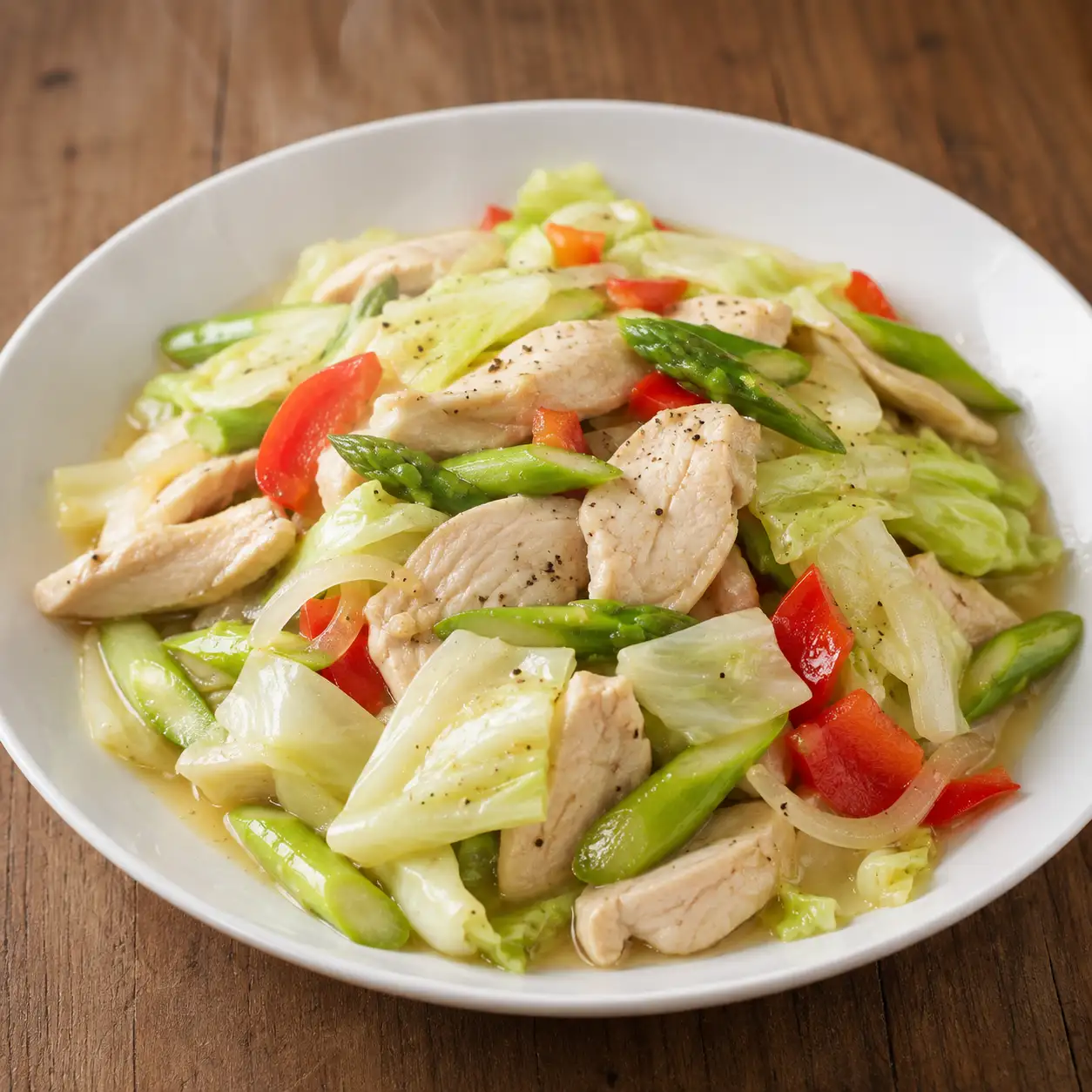 雞肉片蘆筍高麗菜燴炒
