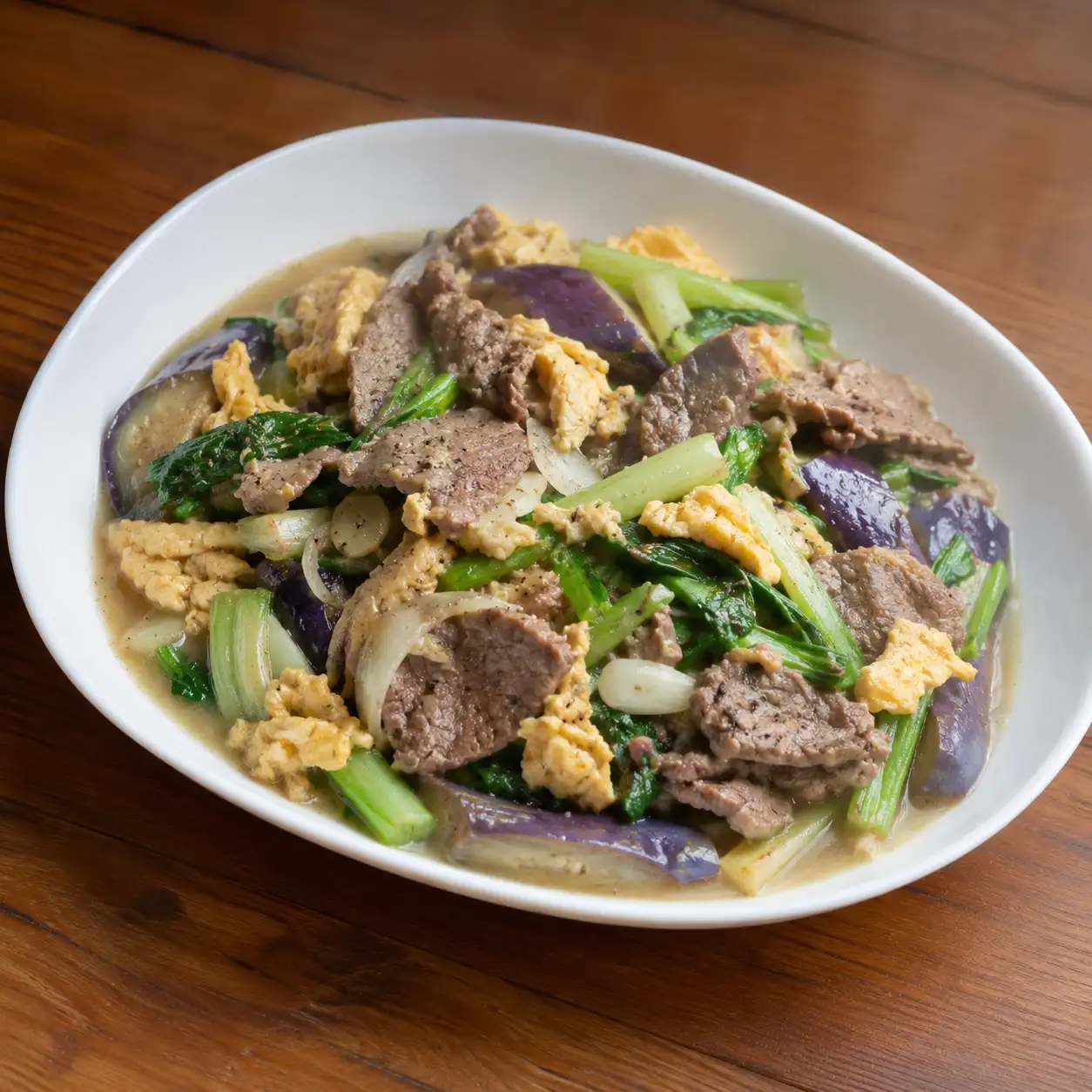 小白菜牛肉片滑蛋