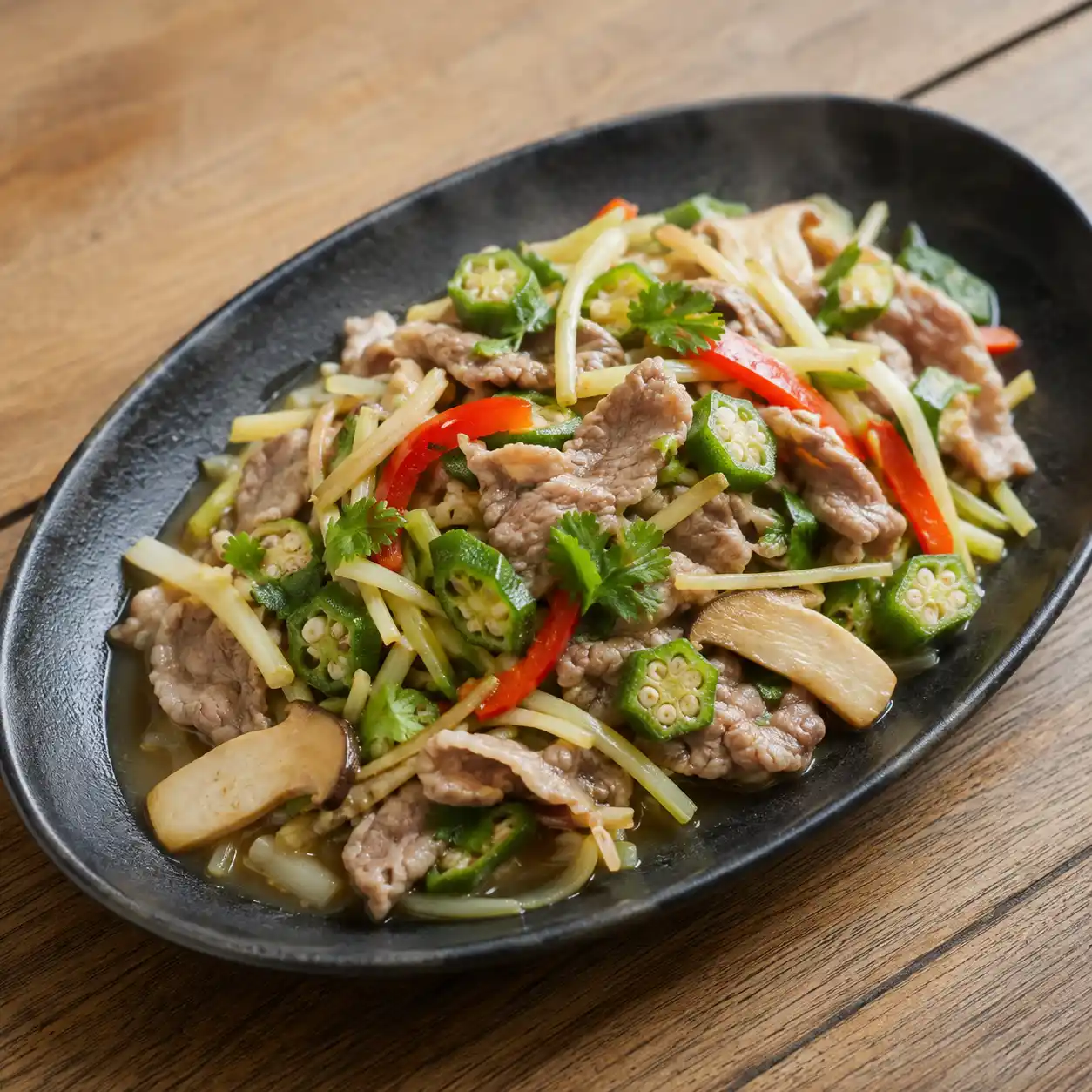 羊肉片韭黃秋葵燴炒