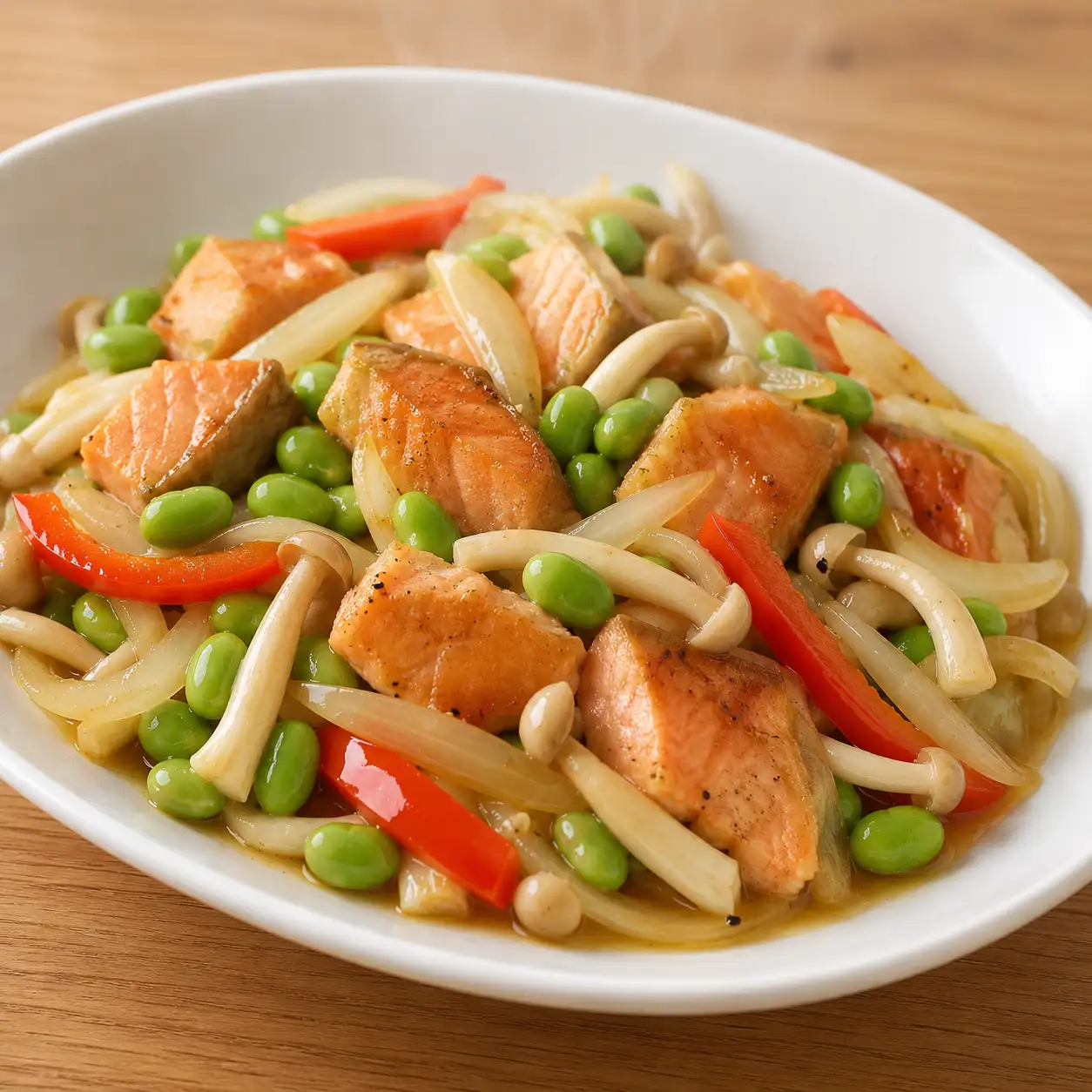 鮭魚毛豆滑炒