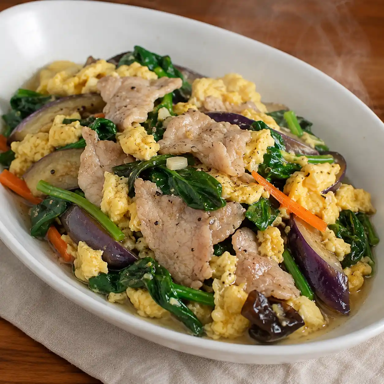 菠菜豬肉片滑蛋