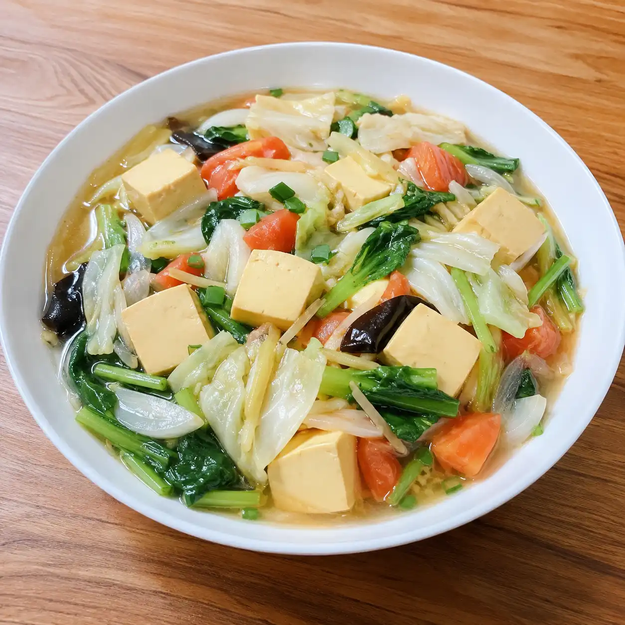 蛋豆腐高麗菜小白菜燴炒