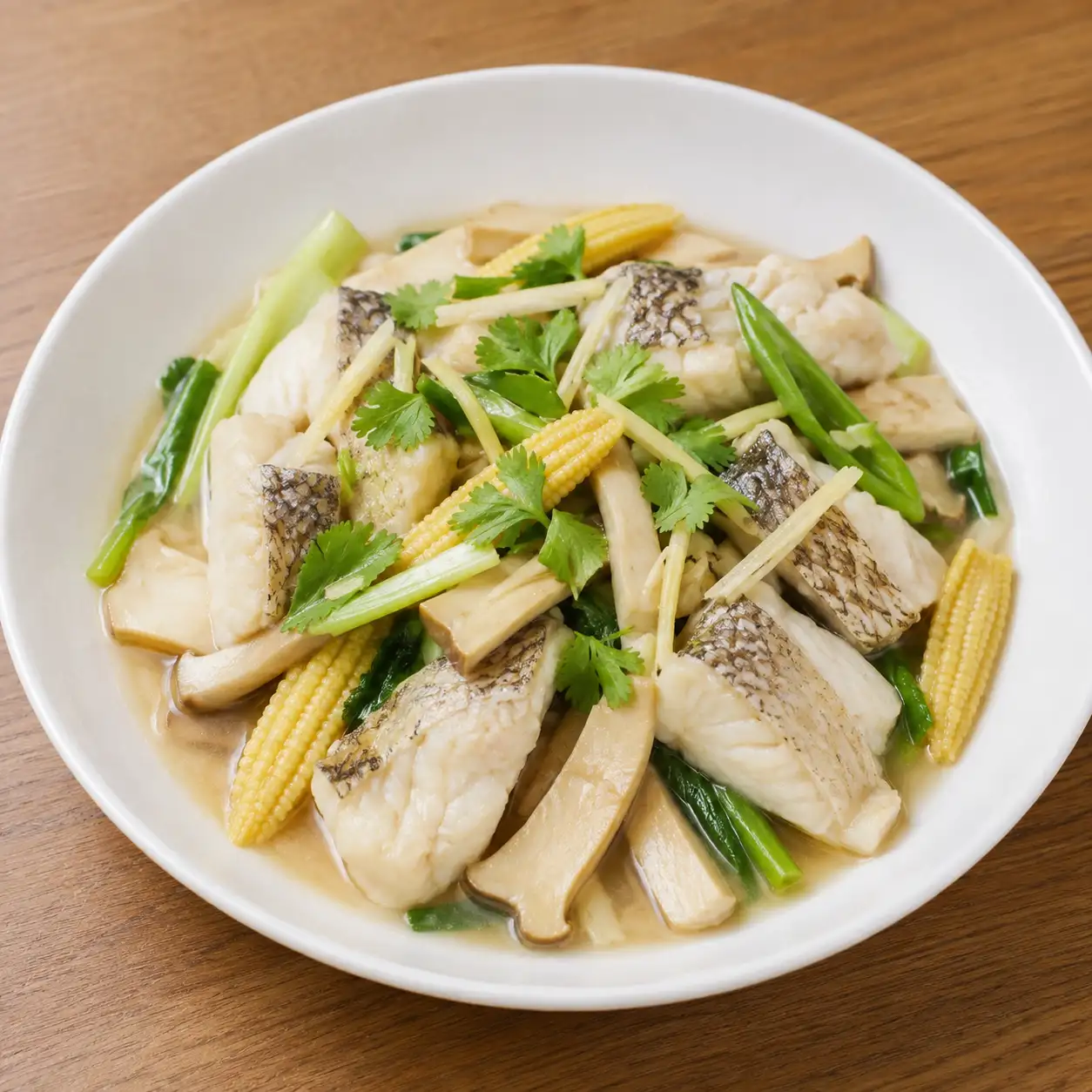 鱸魚杏鮑菇玉米筍燴炒