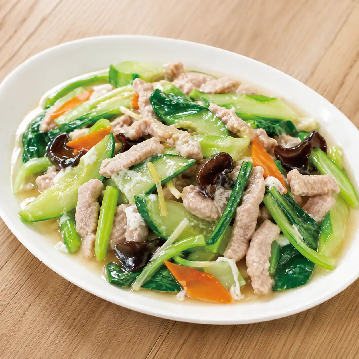 瘦肉絲大黃瓜芥藍燴炒