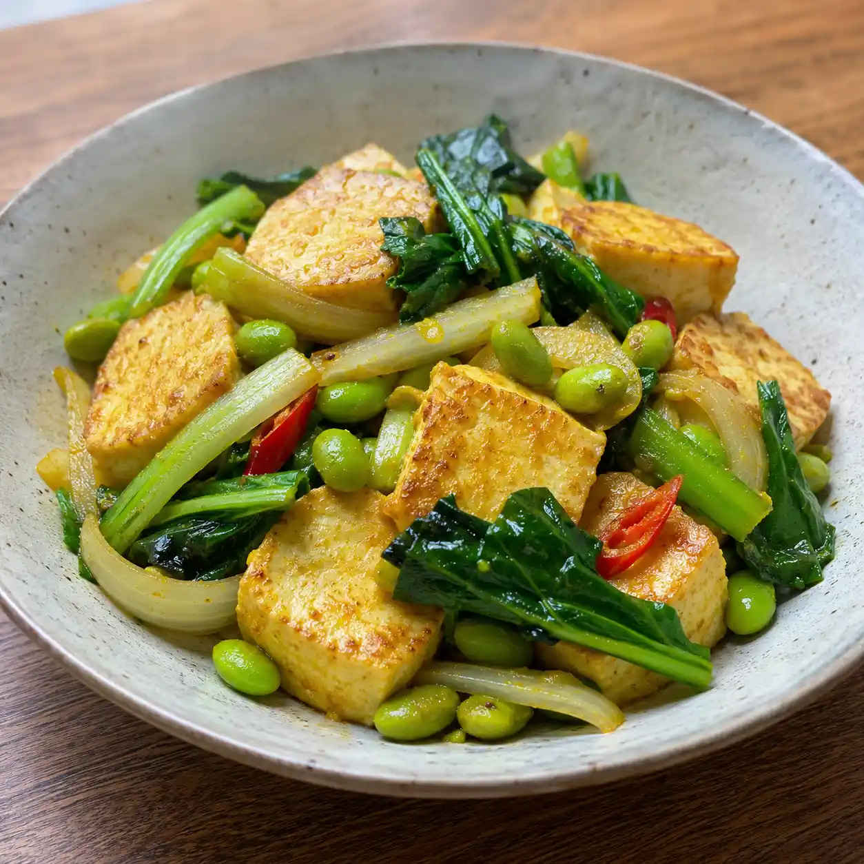 焦香蛋豆腐毛豆