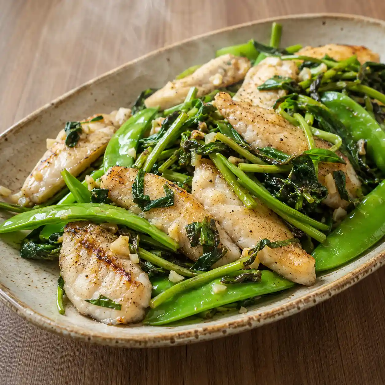 乾煸荷蘭豆鯛魚
