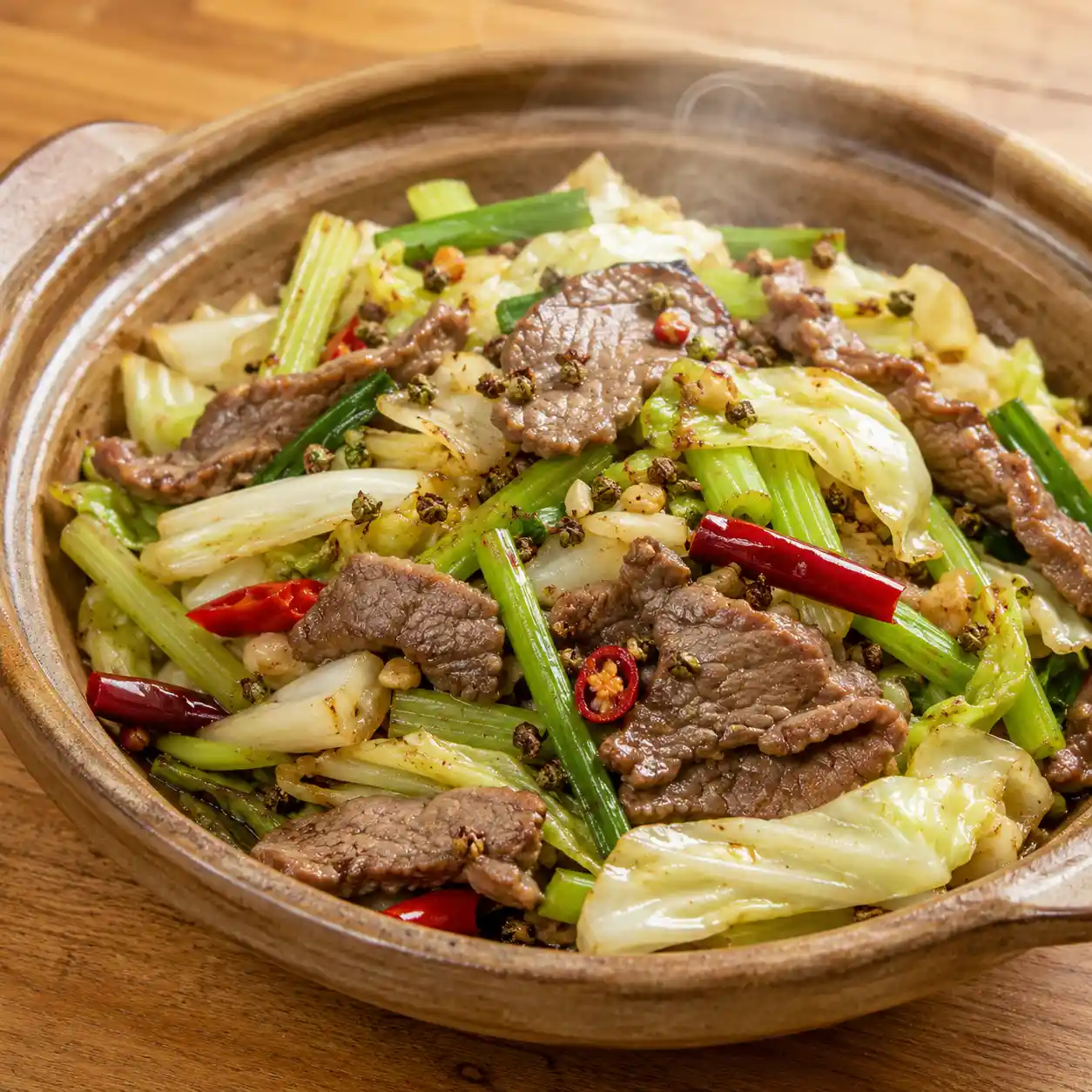 花椒牛肉片乾鍋高麗菜