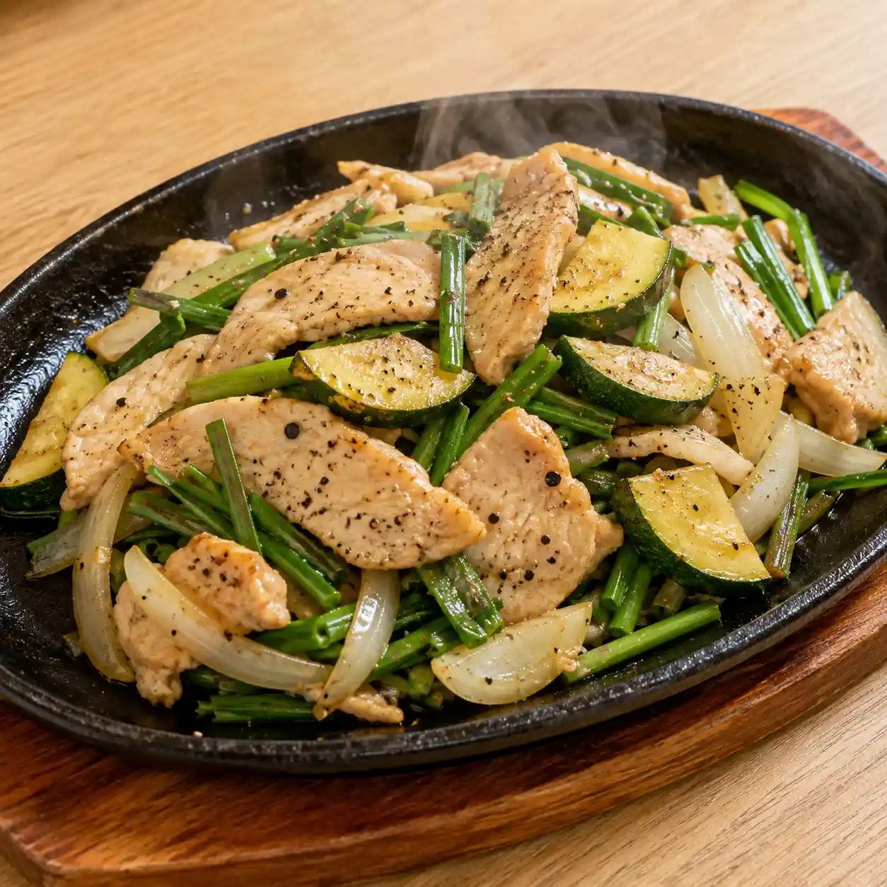 黑胡椒鐵板雞肉片韭菜