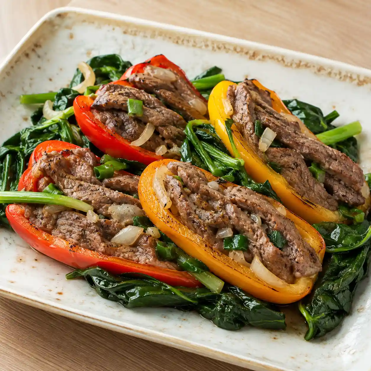 甜椒釀牛柳煎