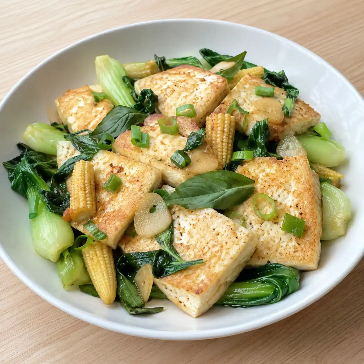 羅勒嫩豆腐薄煎青江菜