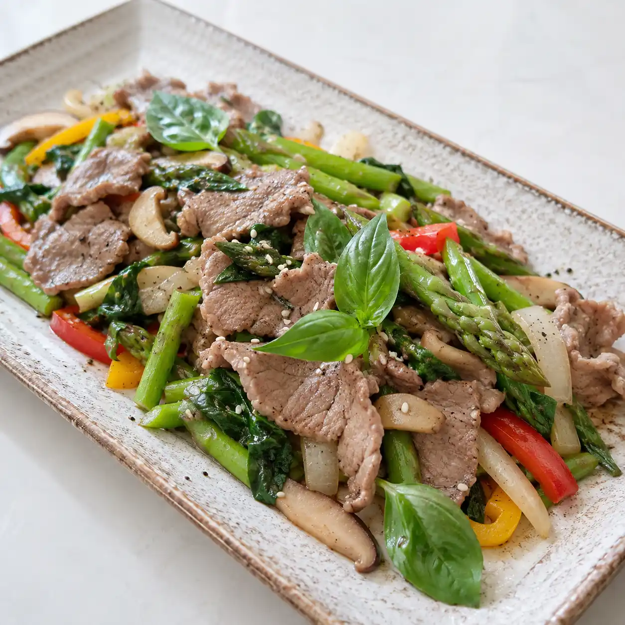 九層塔羊肉片薄煎蘆筍