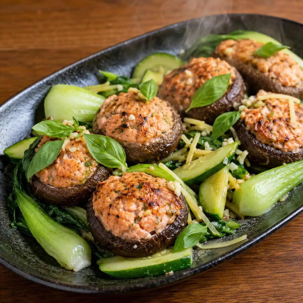 香菇釀鮭魚煎