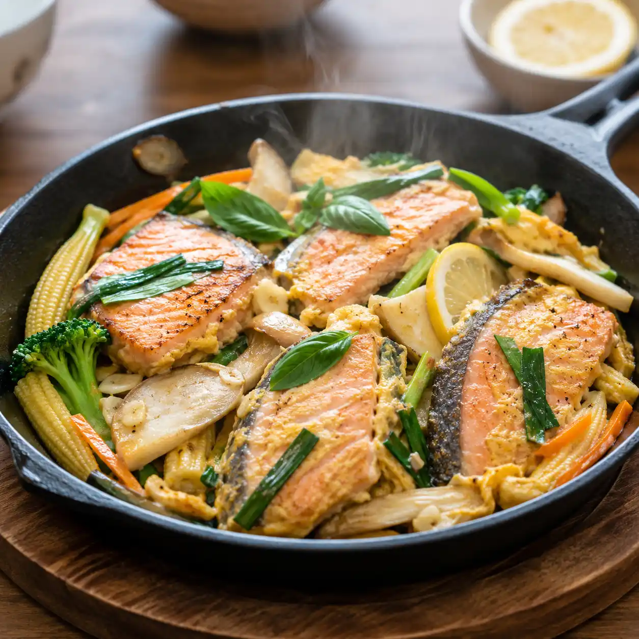 鮭魚杏鮑菇鍋塌