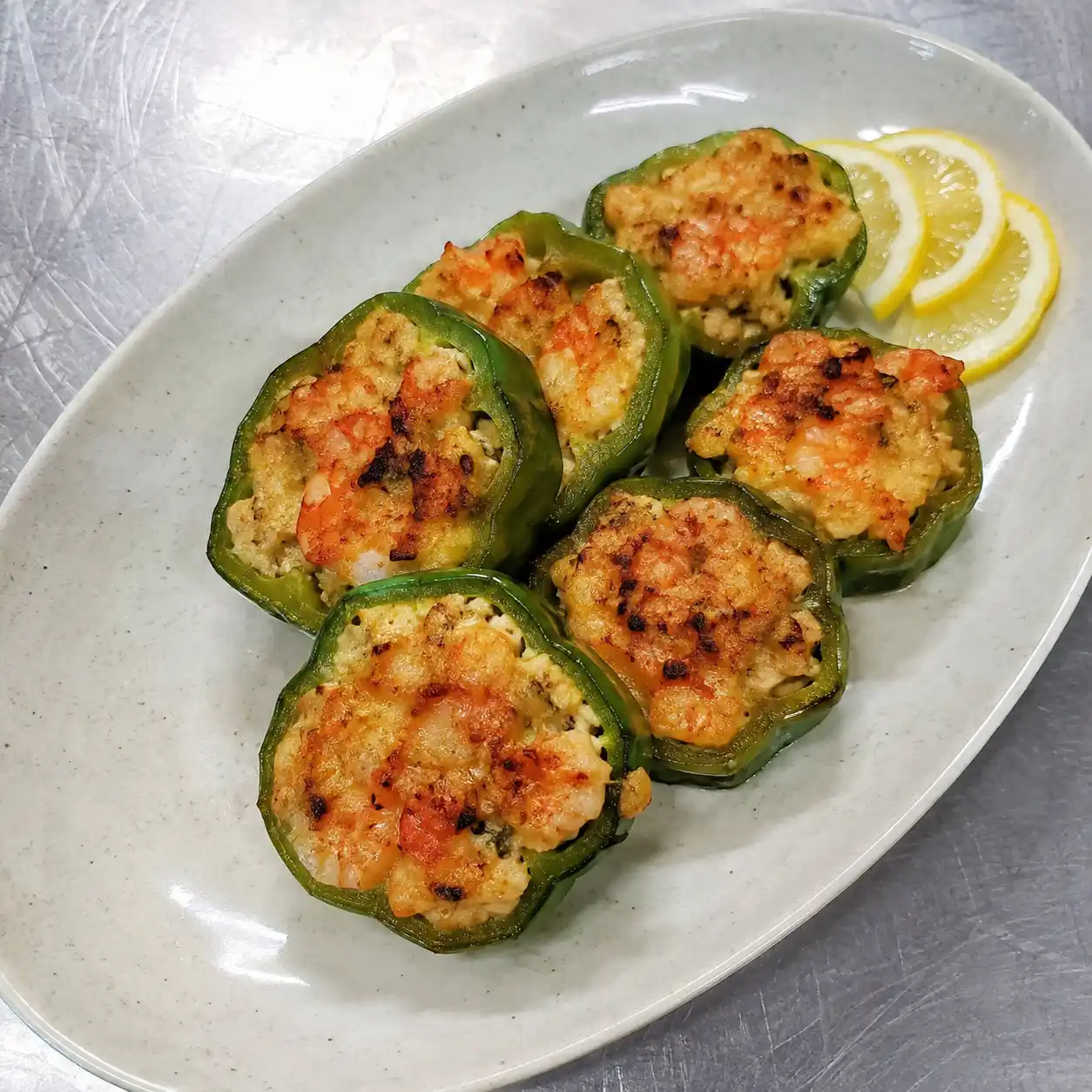 青椒釀草蝦煎