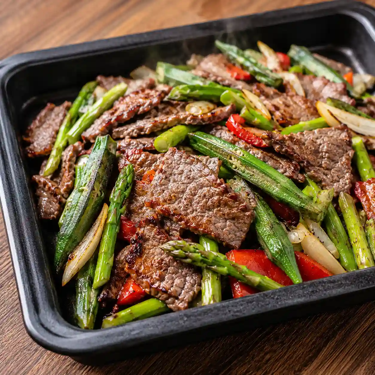 牛肉片秋葵香酥烤蘆筍