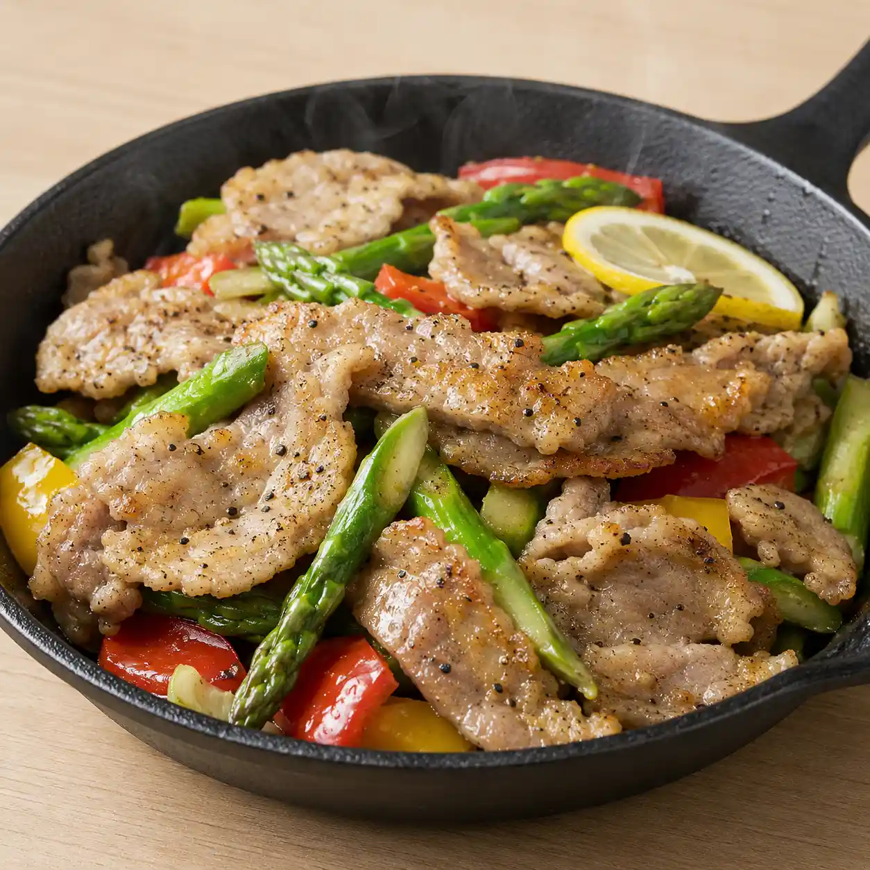 檸檬羊肉片薄衣酥炸蘆筍