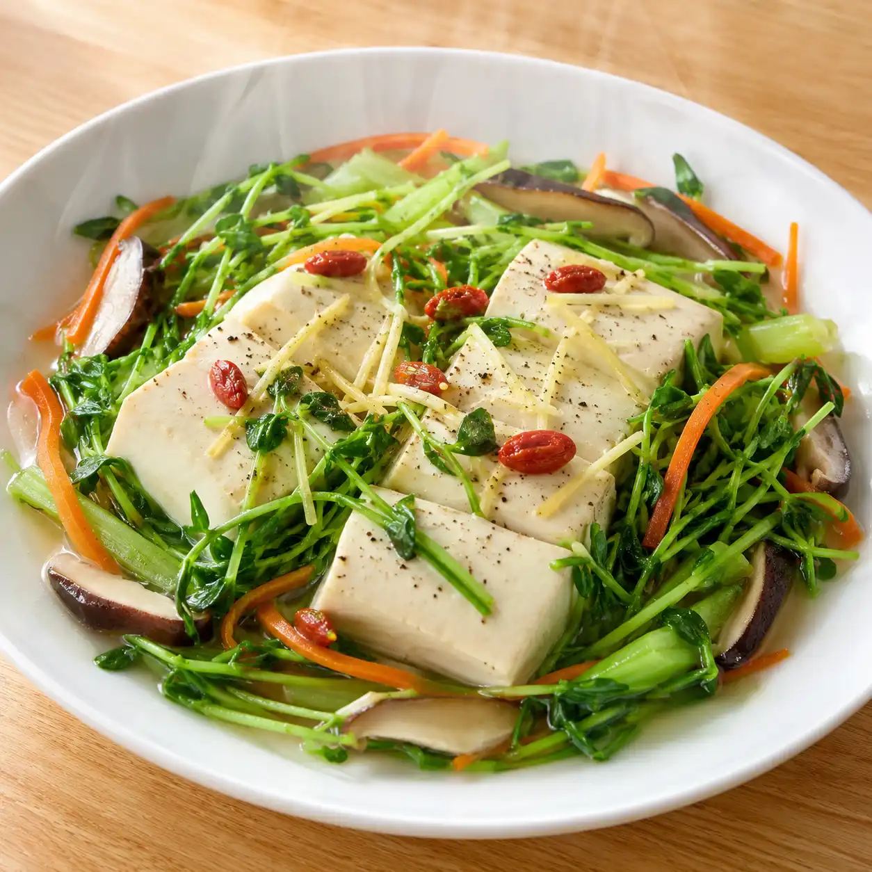 胡椒嫩豆腐豆苗蒸