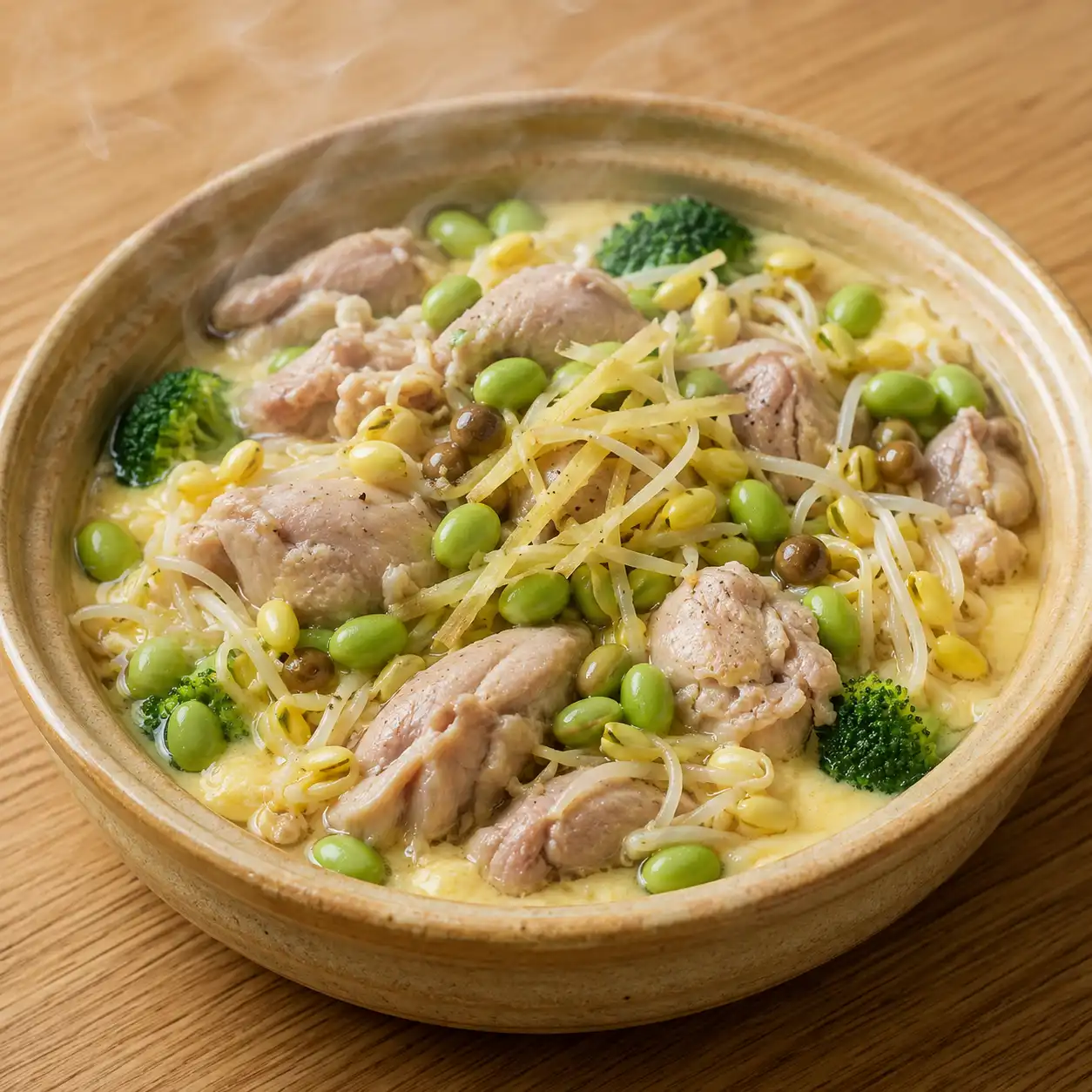雞腿黃豆芽蒸蛋