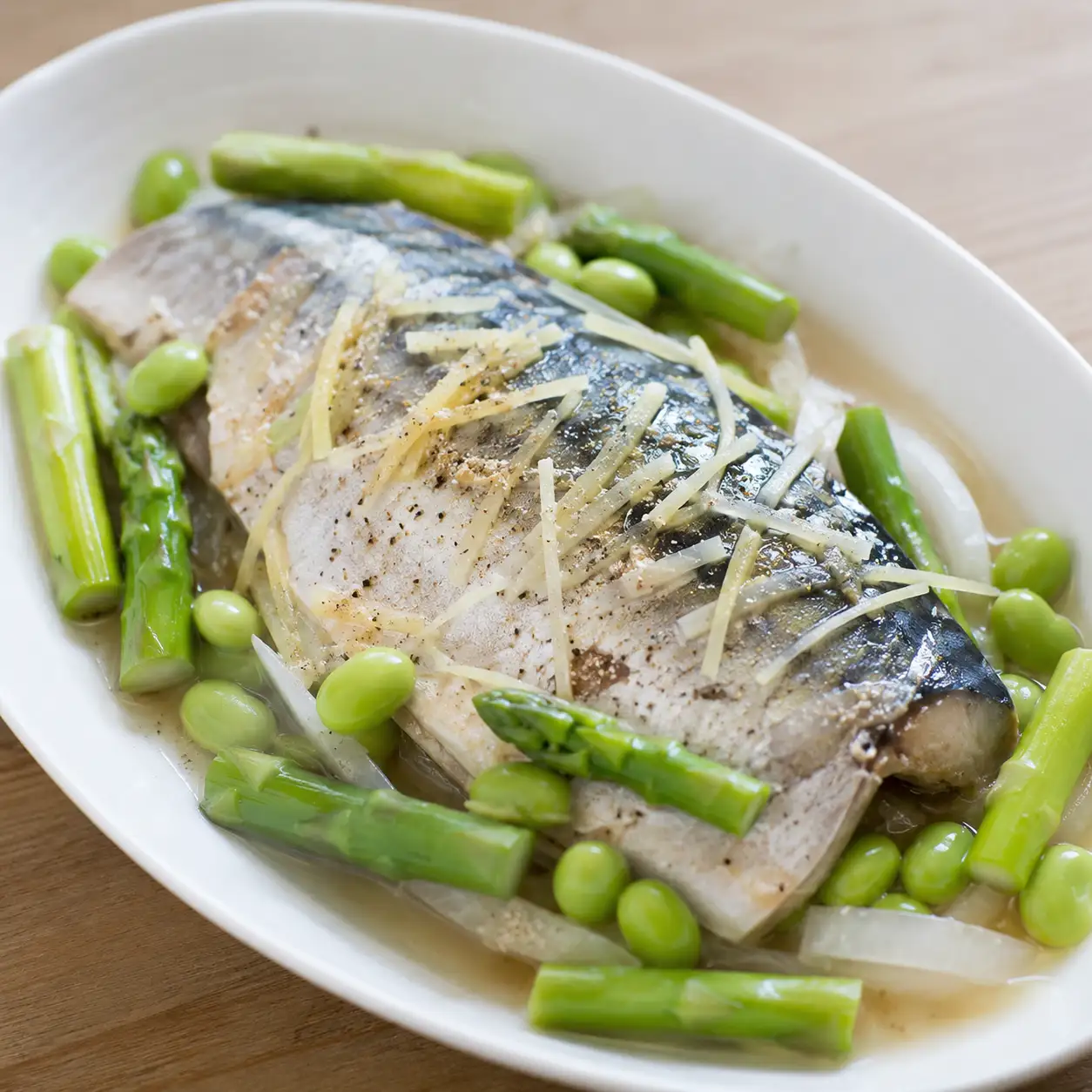 胡椒蒸鯖魚毛豆